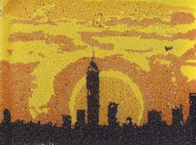 Yeast art depicting the New York City skyline